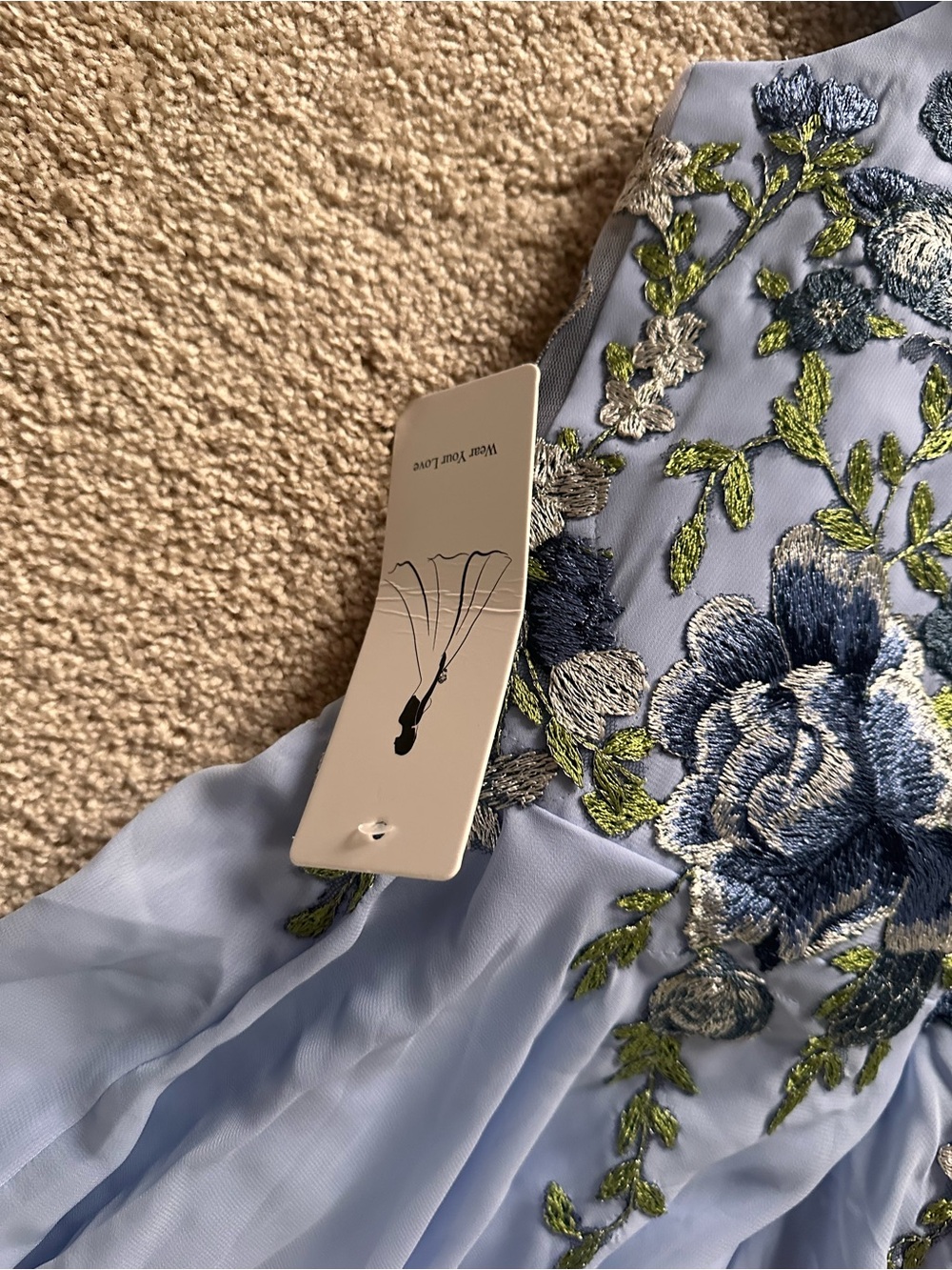 Elegant Powder Blue Floral Appliqué Evening Gown - Picture 3 of 7
